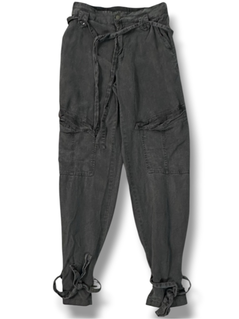 Young Fabulous & Broke Ankle Tie Subversive Cargo Joggers Black Grey Silky Small